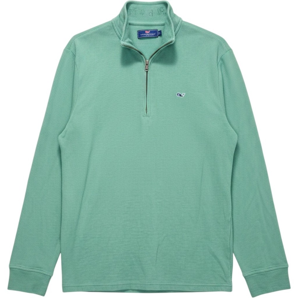 Vineyard Vines Quarter Zip Pullover Green Micro Stripe Cotton Blend Size L